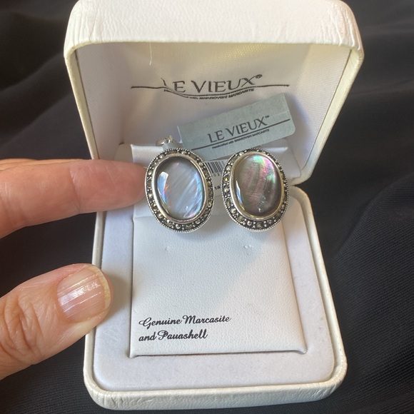 Genuine Marcasite and Pauashell Dangle Earrings - Picture 4 of 5